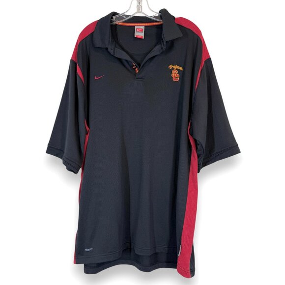 Nike Team USC Trojans Fitdry Golf Polo Shirt Black Red Embroidered Oversized XL - Picture 1 of 11